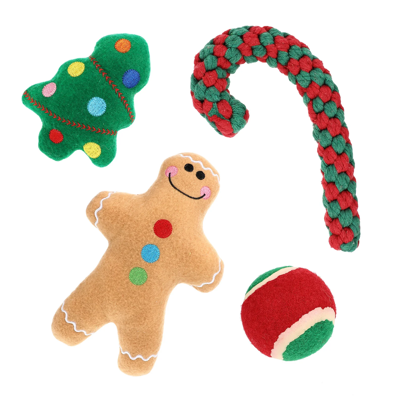 POPETPOP 4шт Коледни Писклив детски Играчки За малки Кученца, Играчки За никнене на млечни Зъби, Топка, Коледно Дърво, Човечето Човече, Играчки-Бастуни
