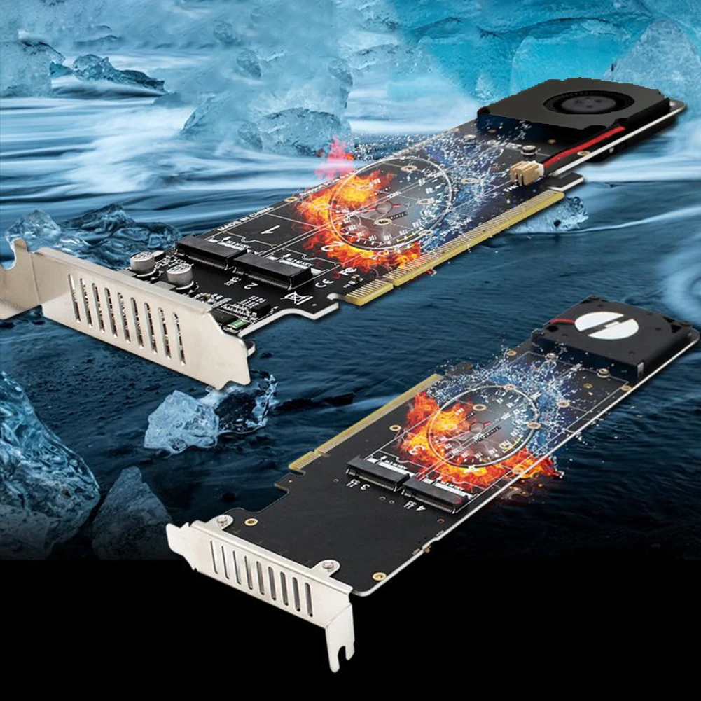 4 NVME Array Card 4x32 gbps PCIEx16, За да M. 2 NVMe SSD Adapter Card M Key M2 Подкрепа за засилване на карти NVME M. 2 SSD 2280/60/42/30