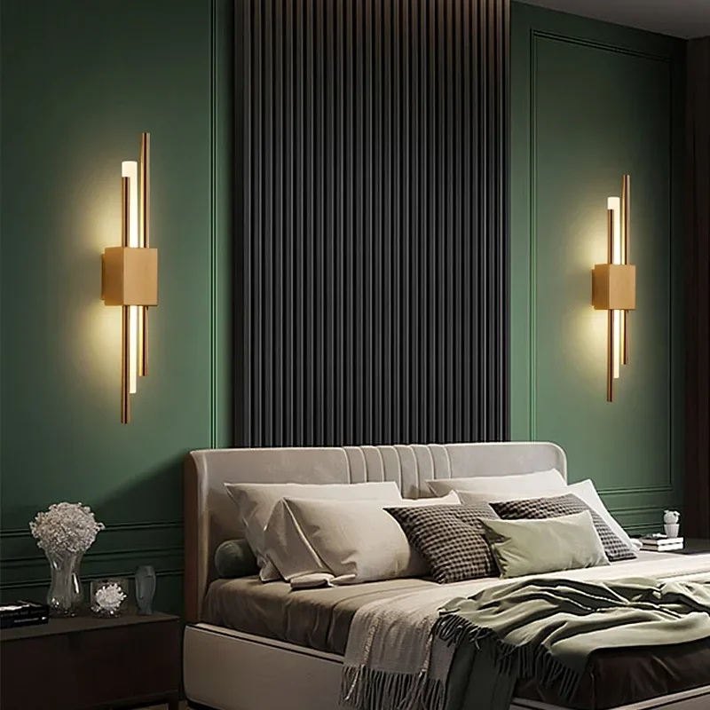 Модерният led, с монтиран на стената лампа за помещения, стенни аплици, медна тръба, акрилни лампа, осветление за спалня, лампа за дневна