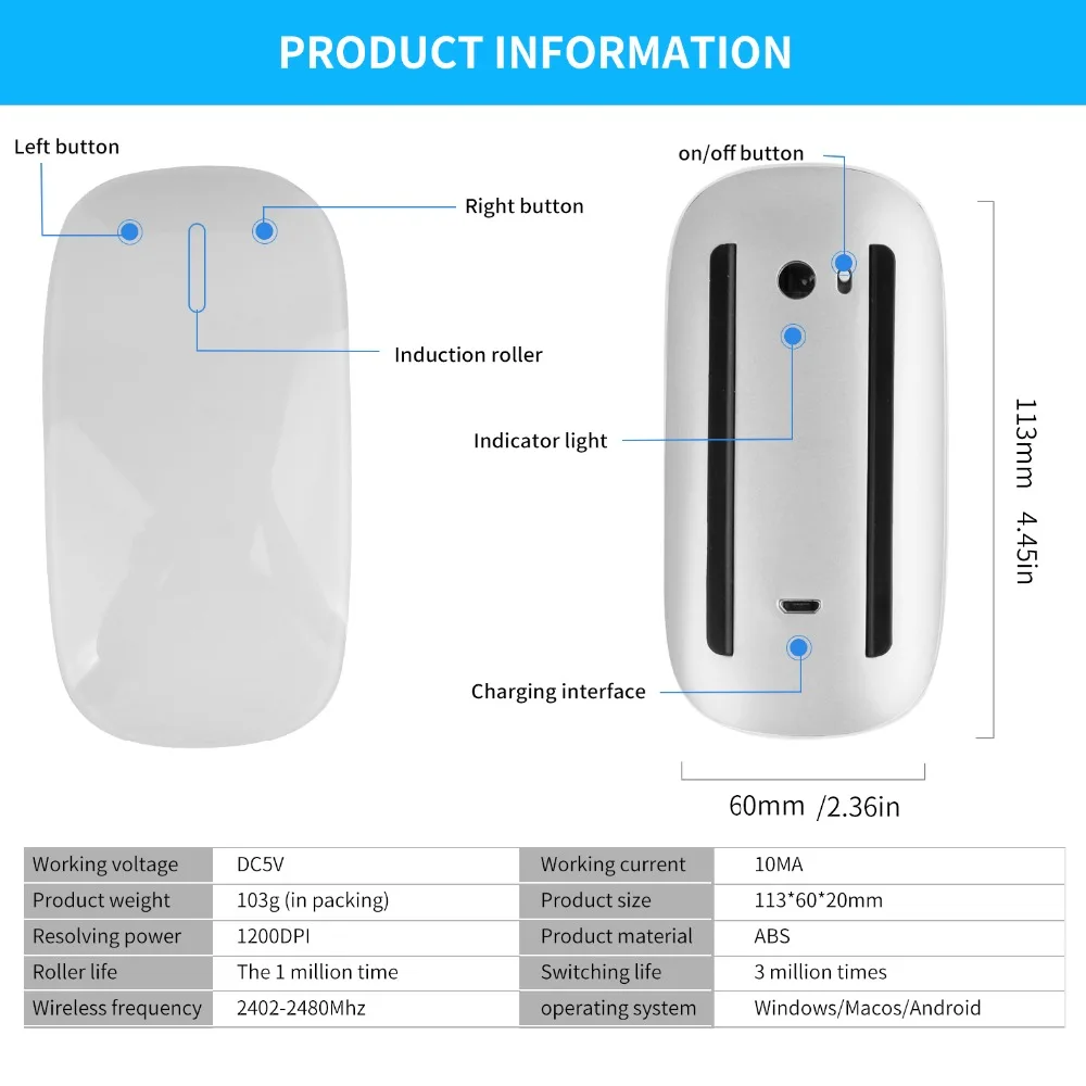 Безжична мишка с Bluetooth за Apple Macbook air Pro За преносими КОМПЮТРИ Xiaomi Акумулаторни мишката за лаптоп Huawei Matebook