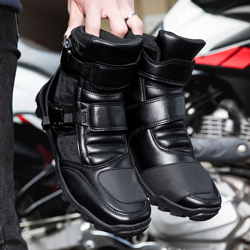 Реколта мотоциклетът обувки от микрофибър, мъжки обувки, летни черни леки ботуши за мотокрос Adventure за градска езда, пешеходни разходки