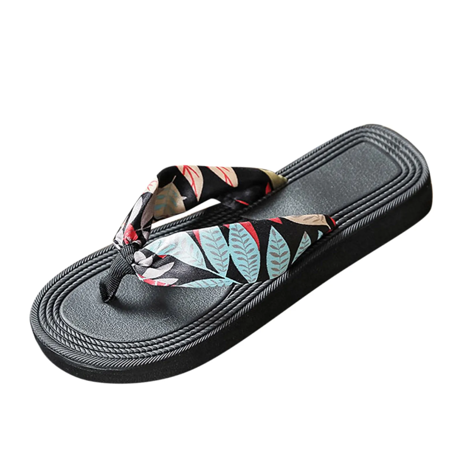 Модерен пролетно-летни дамски чехли с дебела подметка, цветни чехли на равна подметка, Лека ежедневни плажни обувки
