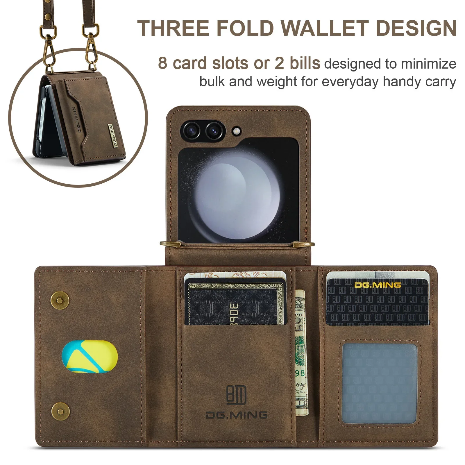 Сгъваем калъф за Samsung Z Flip 5 Чантата с 4 карти, калъф за телефон, чанта за карти на раменна рамо, защитен кожен калъф за Samsung Z Flip3