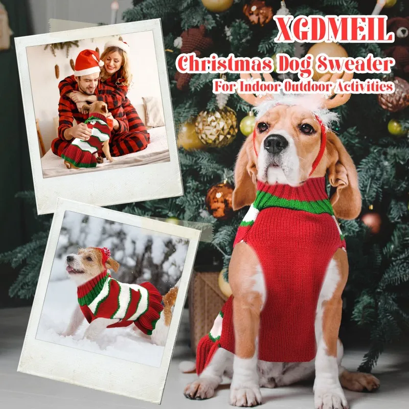Пуловер за куче Зимни дрехи Коледен костюм Вязаное палто за куче Топъл гащеризон за куче Чихуахуа Френски Булдог Рокля-пуловер райе