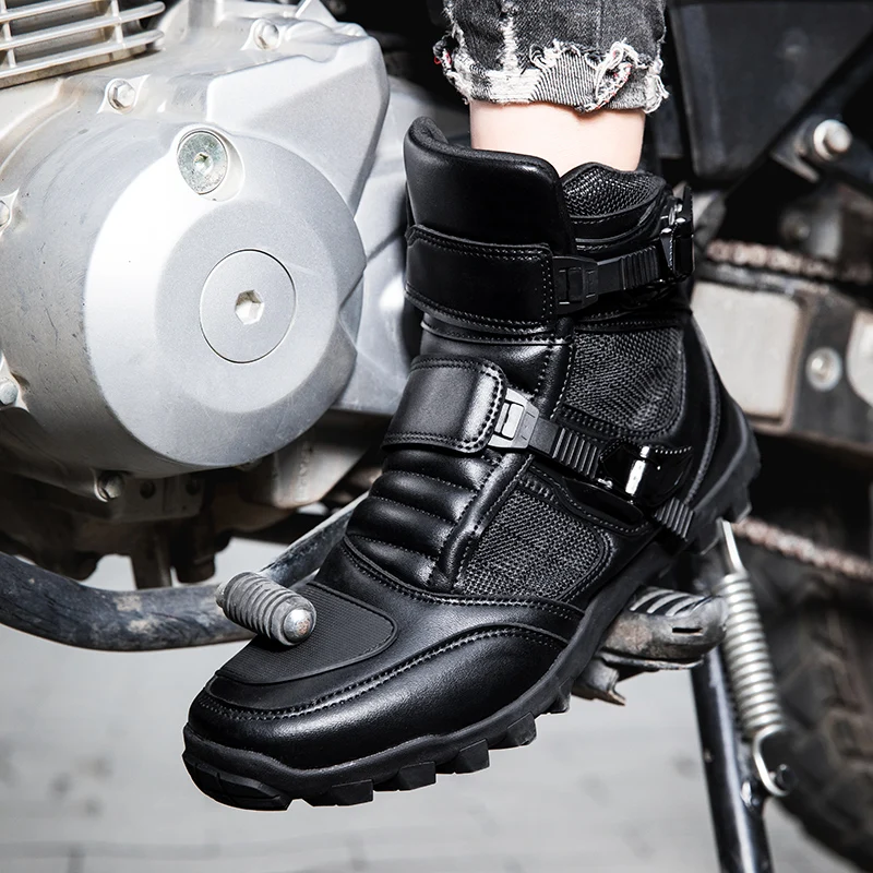 Реколта мотоциклетът обувки от микрофибър, мъжки обувки, летни черни леки ботуши за мотокрос Adventure за градска езда, пешеходни разходки