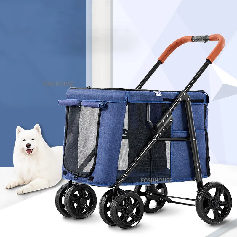 Скандинавски дизайн колички за домашни любимци, сгъваема количка на 4 колела, Голяма количка за кучета, сгъваема количка за пътуване, стоки за домашни любимци на открито, индивидуална количка