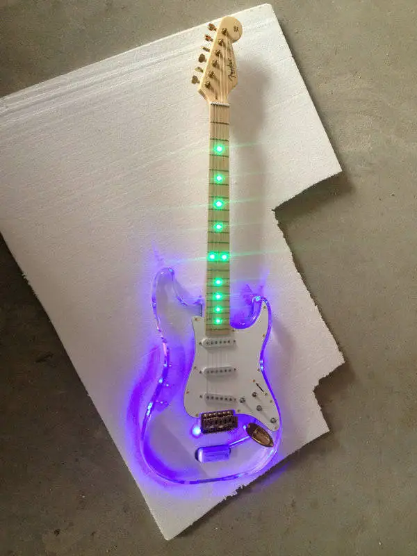 Китара с кристал led подсветка, звукосниматель SSS, соло-електрическа китара