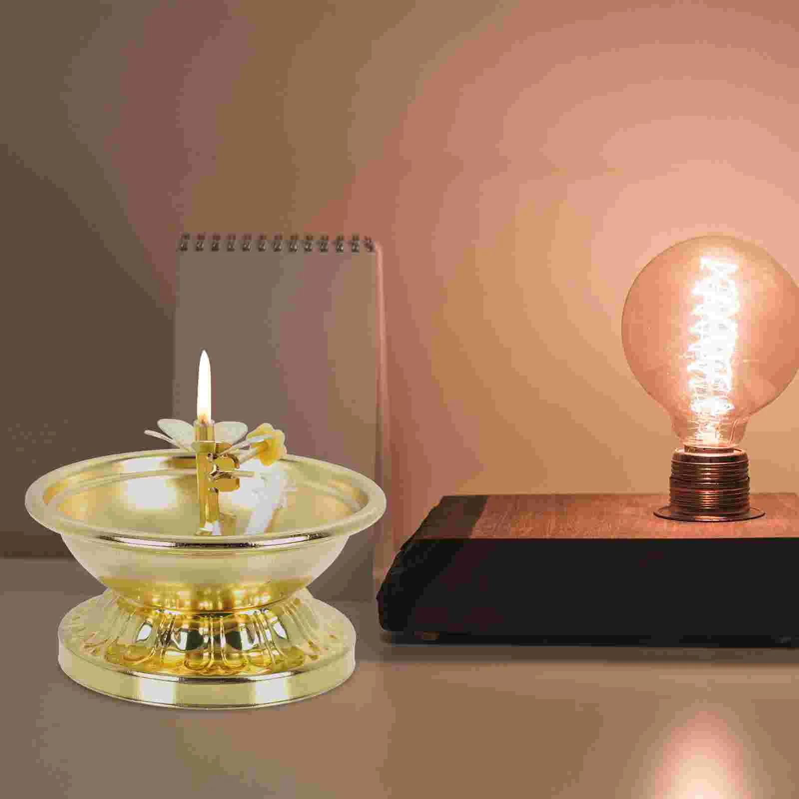 Титуляр маслена лампа от елегантна сплав в ретро стил, будистки притежателя на маслената лампа, Поставка за масло, лампа за краката, Маслена лампа за залата на Буда, крушка за лампа